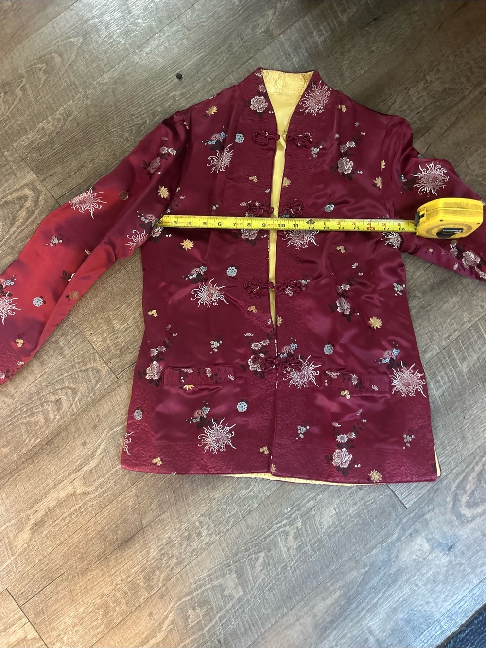 Women's Burgundy Floral Mandarin Collar silk reversible jacket